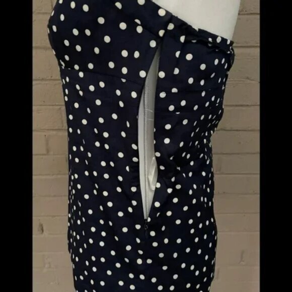 J Crew Midnight Navy Blue & White Polka Dot Pin-Up Halter Crop Tank Top 0 XS - Picture 9 of 10